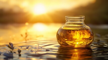 Sunset oil bottle river reflection