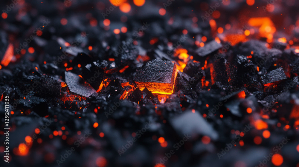 Poster glowing embers and crushed shells texture background for design