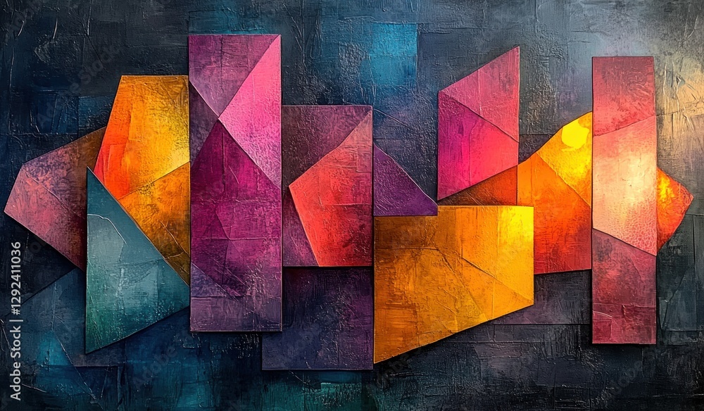 Poster vibrant abstract geometric painting with dynamic lines and bold colors in modern expressionism style