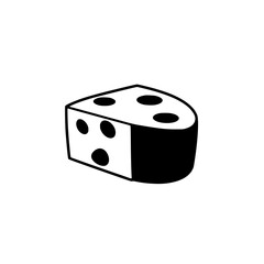 Simple black-and-white cheese icon of a wedge-shaped cheese with holes, with a white background