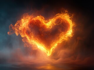 Heart Shaped Red Smoke Clouds Illuminated by Golden Light Romantic Atmosphere