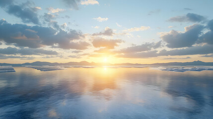 Fototapeta premium Beautiful Sunset Reflection Over Ocean Landscape with Colorful Clouds and Dusk Sky