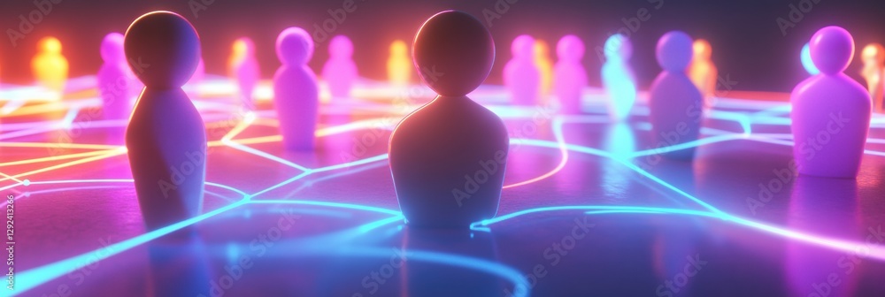Leinwandbilder colorful 3d avatars connected by glowing lines represent a digital social media network. generative 