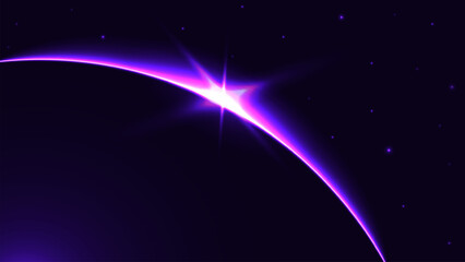 Naklejka premium Glowing horizon abstract planet background. Outer dark space and starry sky vector illustration.