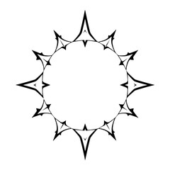 Circular starburst graphic, a minimalist design with sharp symmetrical spikes forming a complete circle on white.