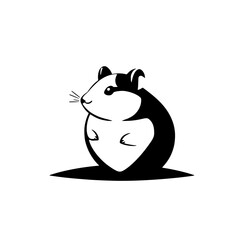 Adorable chubby hamster with a black and white color, facing right, minimalist design.