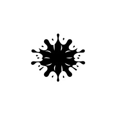Black ink blob, abstract, minimalist design on white background.