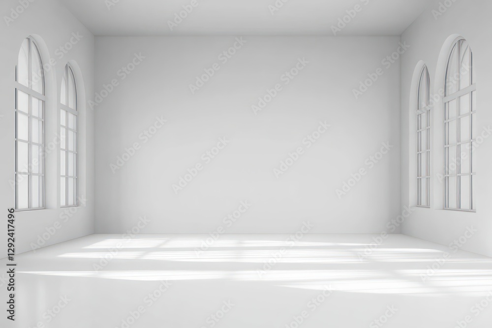 Poster minimalistic white studio interior with soft lighting and shadows for creative projects and backgrou