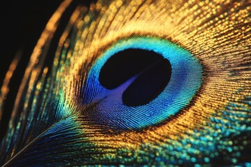 Naklejka premium Vibrant peacock feather showcases intricate patterns and rich colors in close-up shot
