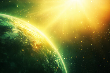 Obraz premium Planet with Bright Sunlight in Space Background 