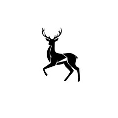 Majestic Black Silhouette of a Prancing Deer Against White, Minimalist Design.
