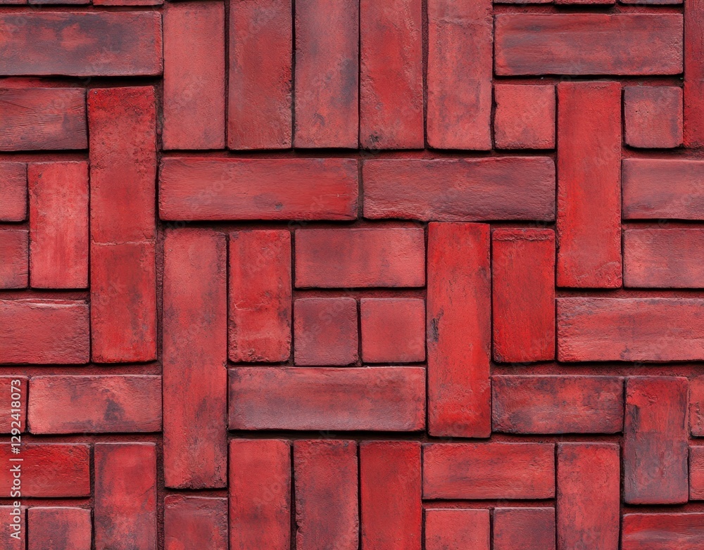 Poster a vibrant red brick pattern with a woven design, showcasing texture and warmth in a structured arran