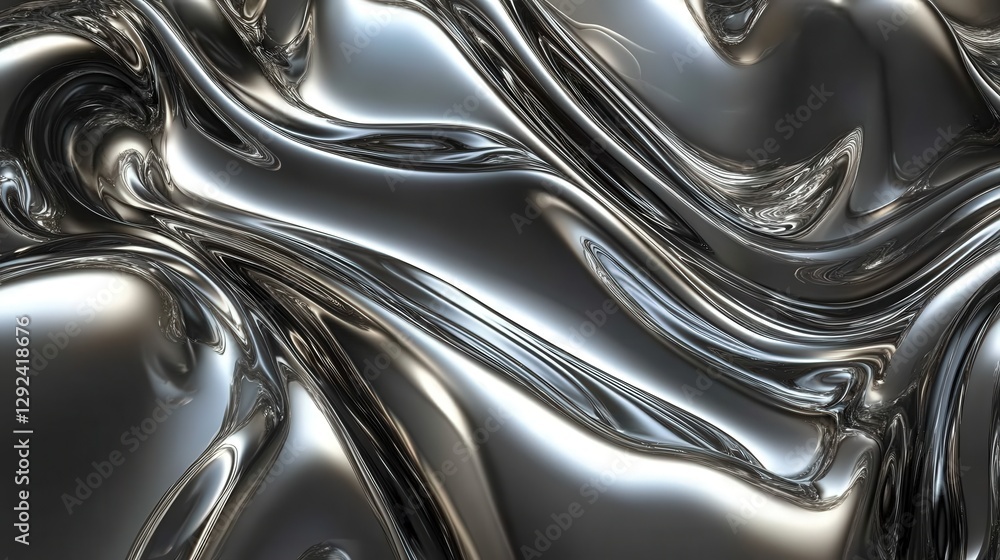 Poster abstract metallic surface with flowing patterns, showcasing smooth textures and reflections