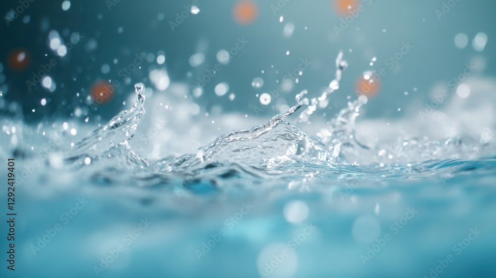 Aufkleber a close-up view of water splashing, creating ripples and droplets against a soft, blurred background