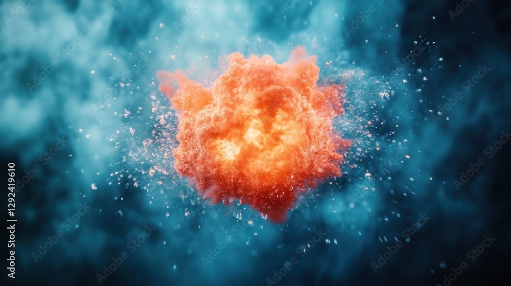Aufkleber a vivid explosion of orange and red amid a backdrop of swirling blue, creating a dynamic and dramati
