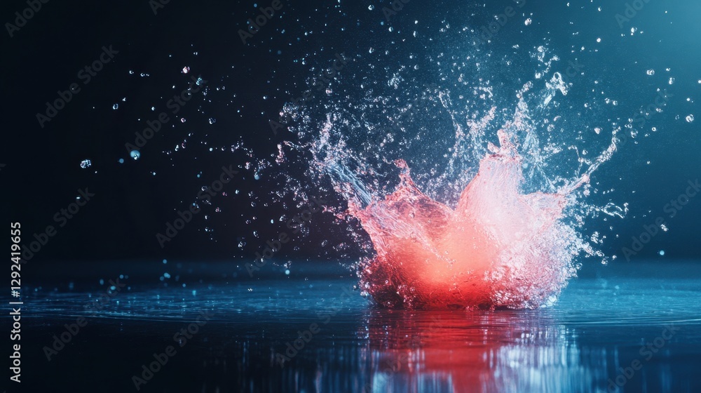 Poster a vibrant splash of red water creates dynamic patterns against a dark background, showcasing movemen