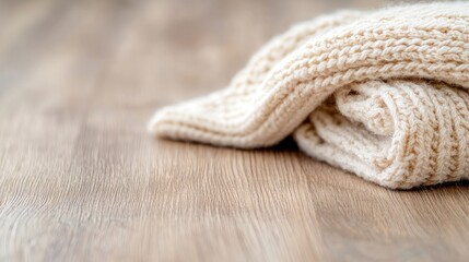Beige Knitted Scarf on Wooden Floor
