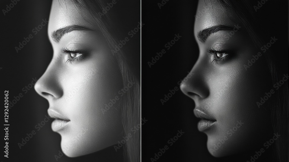 Aufkleber mood transformation from grayscale sadness to vibrant expression in a side profile depiction of a yo