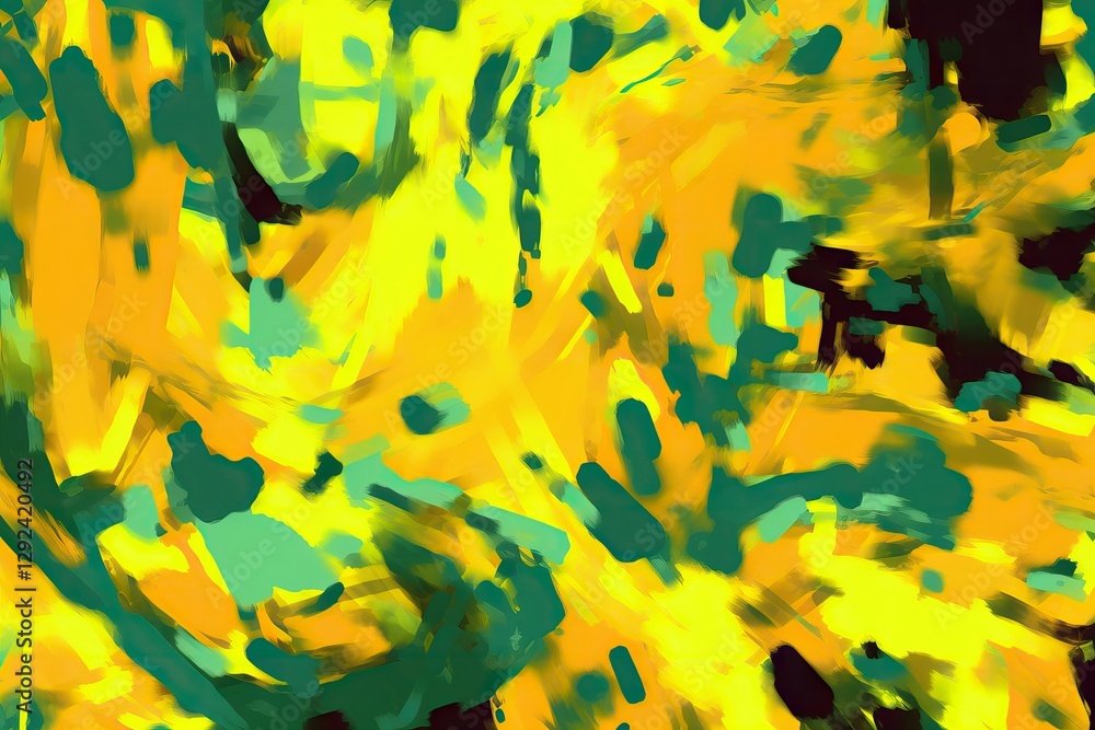 Poster abstract art pattern with bright yellow and green paint splashes. dynamic fluid texture background f