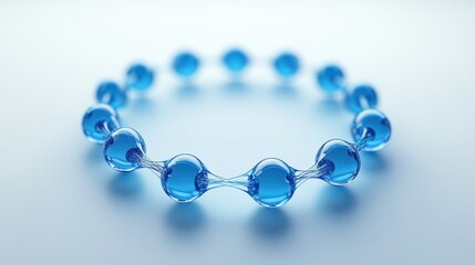 Artistic Representation of a Blue Molecular Structure with Glossy Spheres and Connecting Bonds on a Soft Background