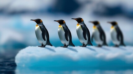 Fototapeta premium Penguins Marching Across Icy Terrain in a Stunning Natural Setting