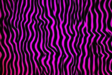 Fototapeta premium Neon pink and black zebra pattern background with wavy vertical stripes. Modern abstract geometric design for club party decoration, fashion prints and digital art