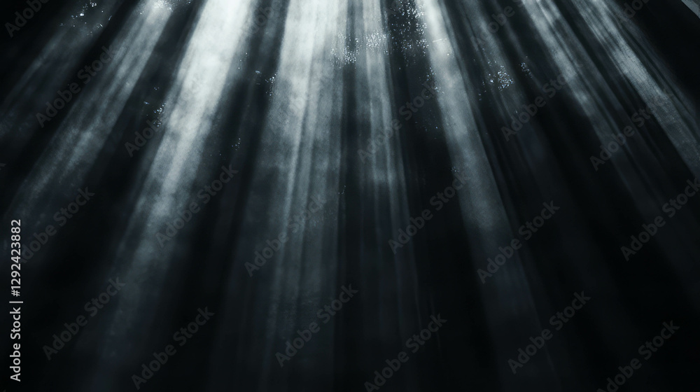 Poster moody light rays in a dark forest setting for atmospheric design
