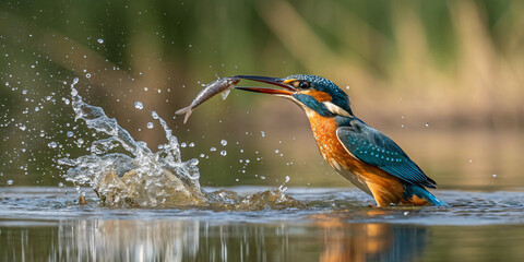 Kingfisher Catching a Fish