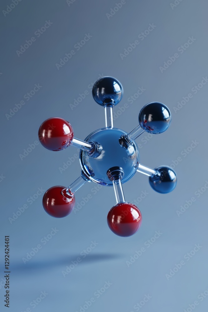Poster a 3d representation of a molecule featuring colorful atoms connected by bonds, set against a gradien