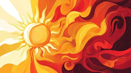 Naklejka premium Fiery sun, abstract art, design, background
