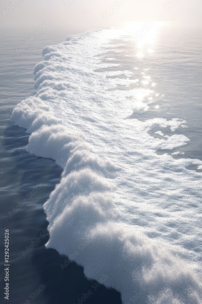 Poster a serene ocean wave glistens under soft sunlight, creating a calming atmosphere with gentle ripples 