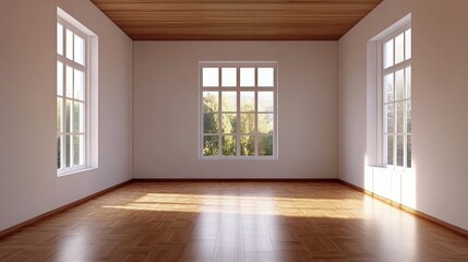 Obraz premium An empty room with wooden floors and white walls