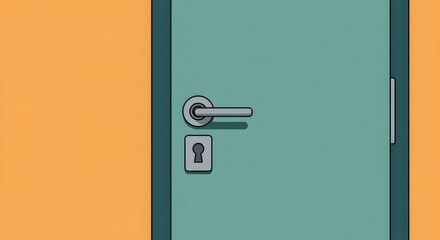 Illustration of Closed Door with Lock and Handle on Colorful Wall