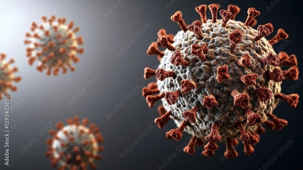 Aufkleber microscopic view of coronavirus particles floating on a dark background with intricate details and t