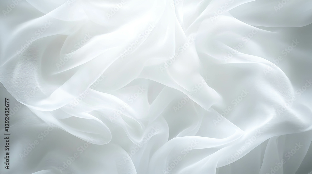 Poster elegant flowing white fabric background with soft gray hues for design projects