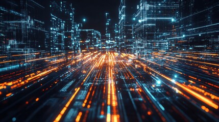 Dynamic digital cityscape futuristic technology urban environment abstract view