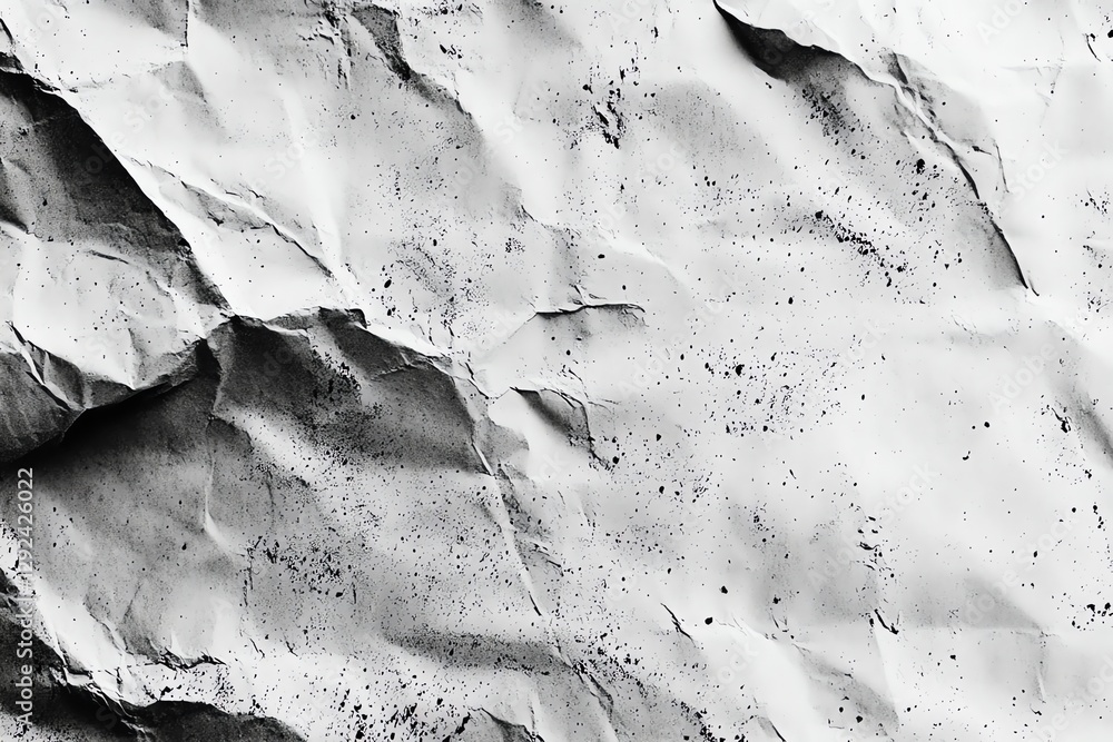 Poster crumpled paper texture with dark ink splatter abstract background