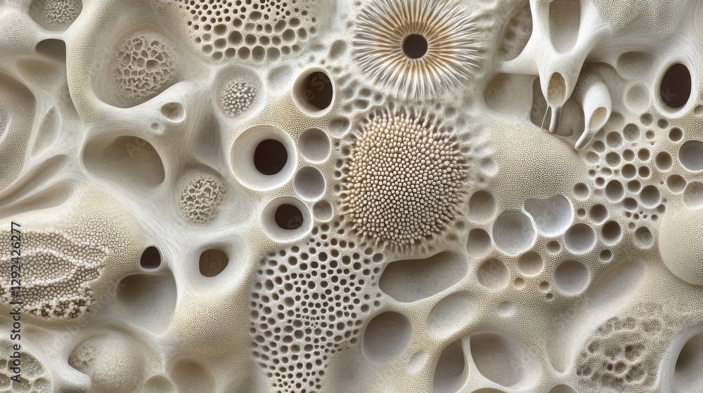 Poster abstract texture of soft beige organic patterns with various hole shapes and intricate details for a