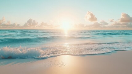 Breathtaking sunrise over tranquil ocean waves serene beach landscape photography coastal paradise