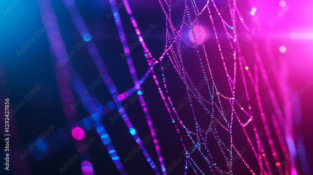 Poster vibrant spiderweb in colorful illumination for decorative background and design