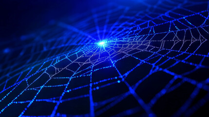 Obraz premium Mystical spiderweb with single light source on dark background