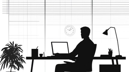 Silhouette of person working at office desk