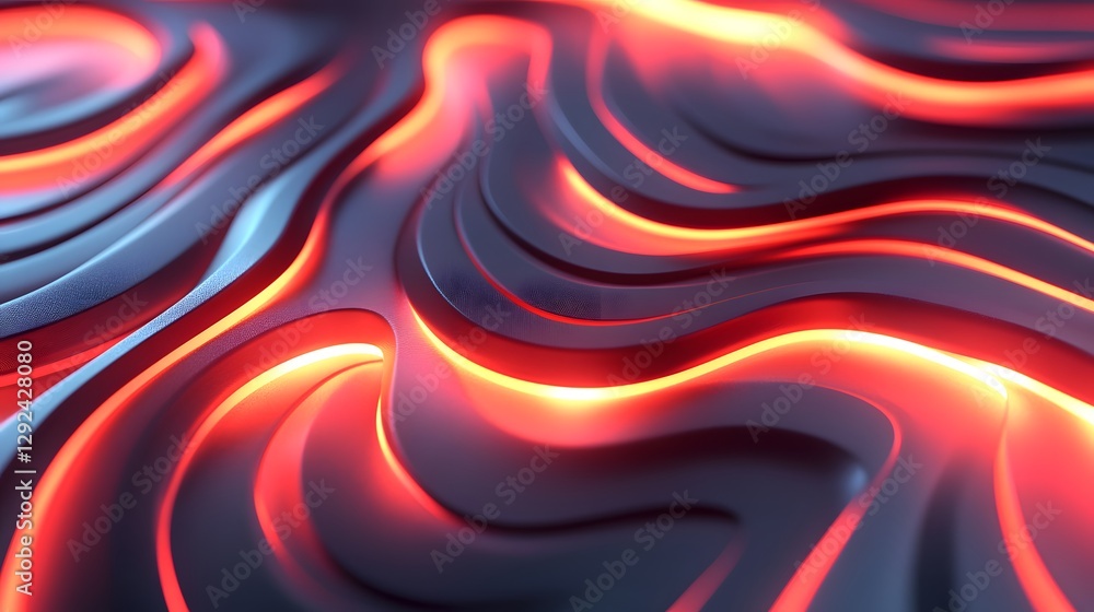 Poster abstract flowing curved lines with a glowing red light effect