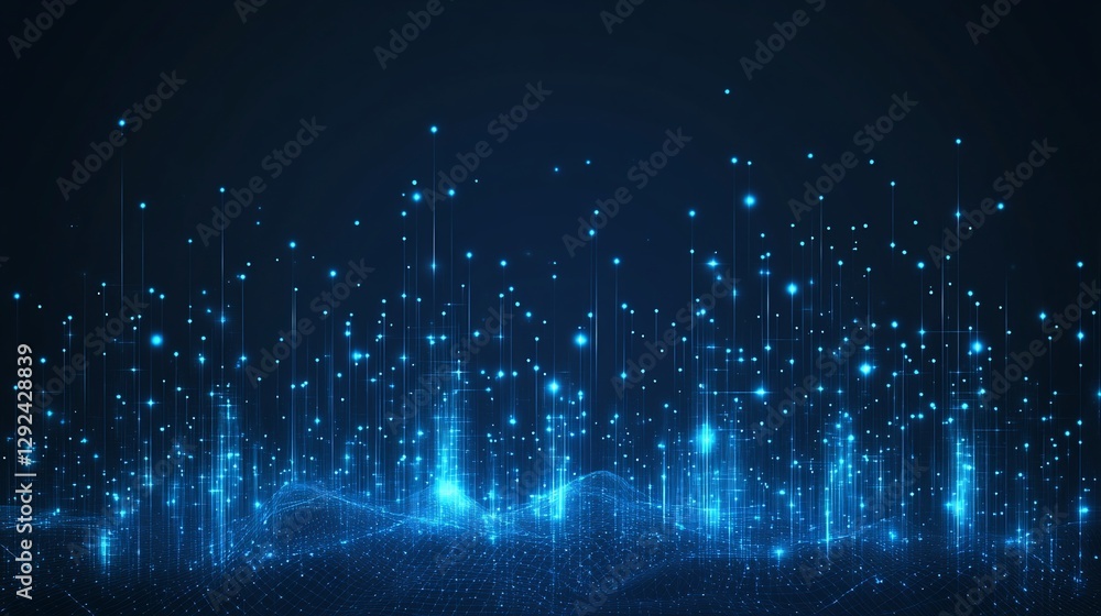 Poster abstract blue digital network with glowing lines and particles on dark background