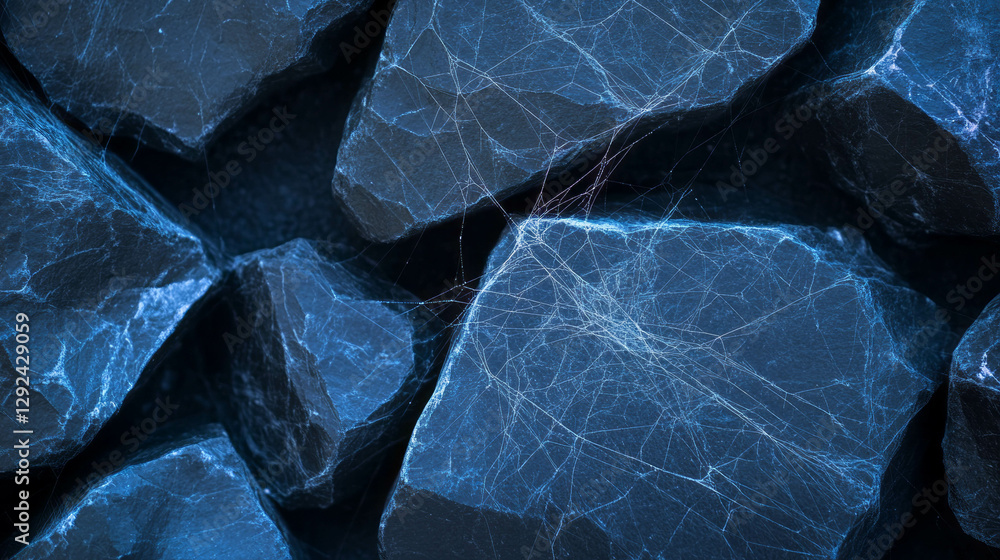 Poster intricate spider web on sharp rocks background for design and decoration