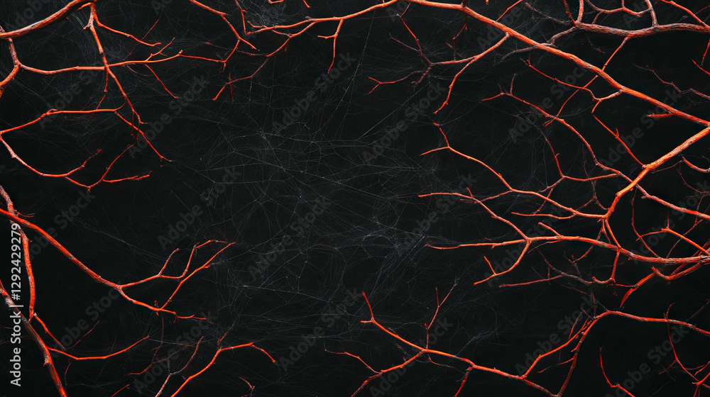 Poster intricate spiderweb design interwoven with bare branches for halloween or nature concepts