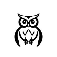 Owl logo design, minimal, in black and white, with a cute, stylized depiction of an owl on a white background.