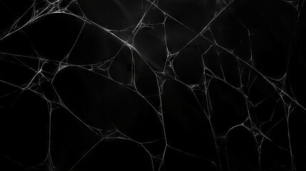 Delicate spiderweb on dark background with fragile, broken threads