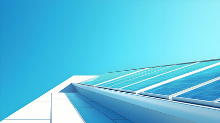 Obraz premium Futuristic Architecture with Solar Panels and Blue Sky View Over Pool and Sea