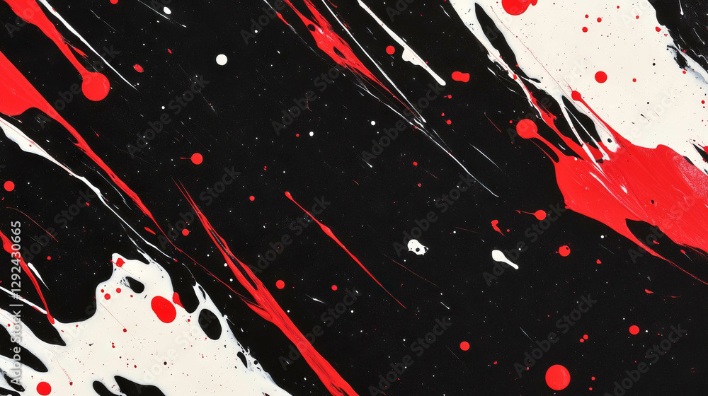 Poster dynamic abstract composition with red and black ink splatter texture